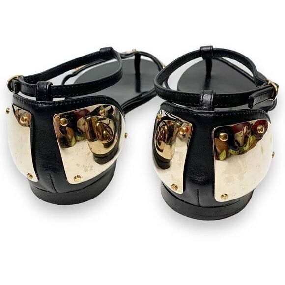 Giuseppe Zanotti Italian Black Leather Gold Metal Women’s Sandals Sz 38 (7.5 US) - Picture 4 of 8